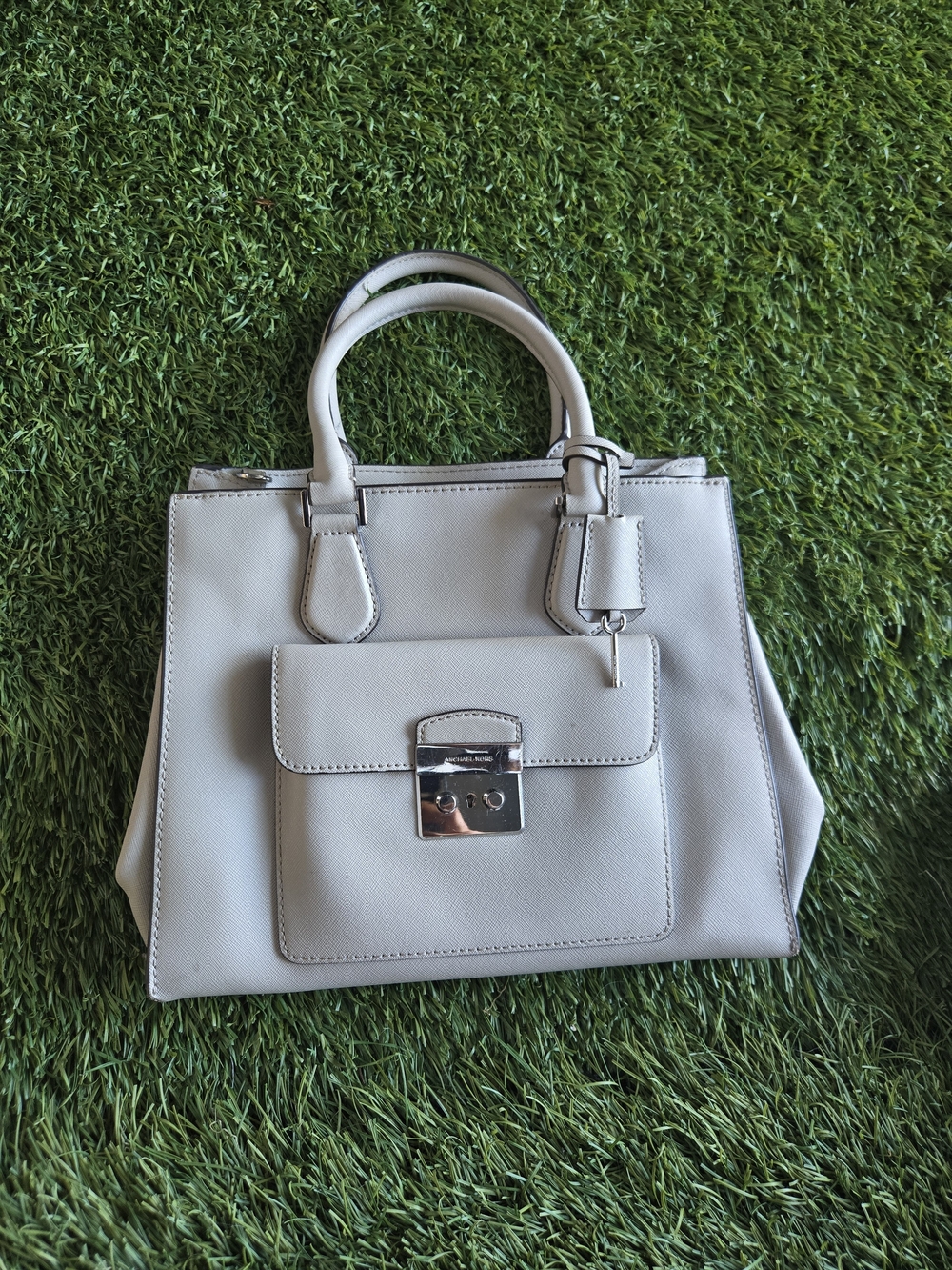 Grey Structured Top-Handle Satchel Bag